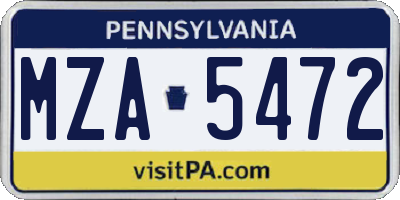 PA license plate MZA5472