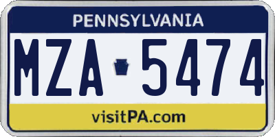 PA license plate MZA5474