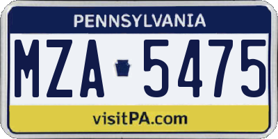 PA license plate MZA5475
