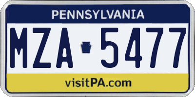 PA license plate MZA5477