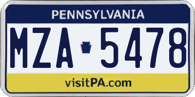 PA license plate MZA5478