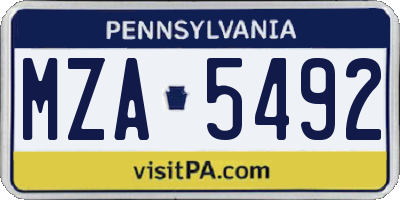 PA license plate MZA5492