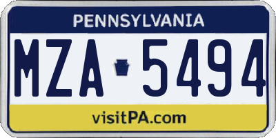 PA license plate MZA5494