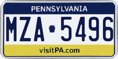 PA license plate MZA5496