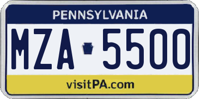 PA license plate MZA5500