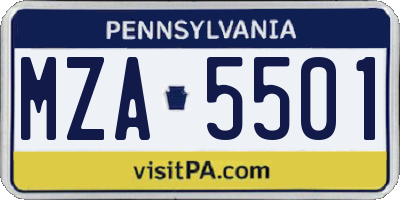 PA license plate MZA5501