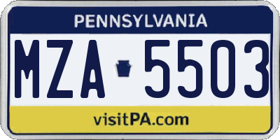 PA license plate MZA5503