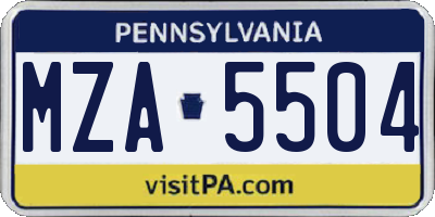 PA license plate MZA5504