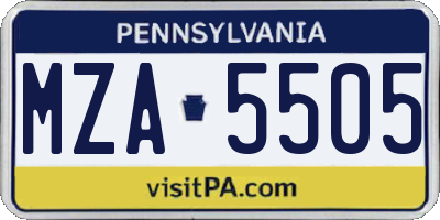 PA license plate MZA5505