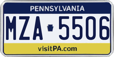 PA license plate MZA5506