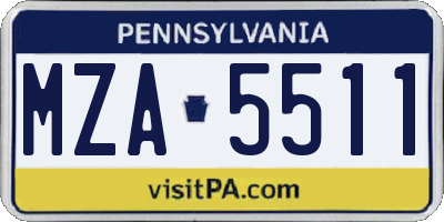 PA license plate MZA5511
