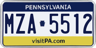 PA license plate MZA5512