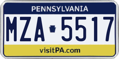 PA license plate MZA5517