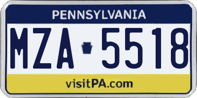 PA license plate MZA5518