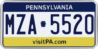 PA license plate MZA5520