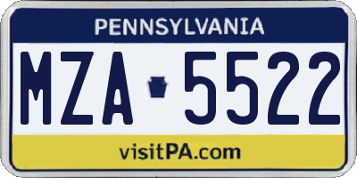 PA license plate MZA5522