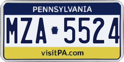 PA license plate MZA5524