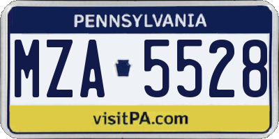PA license plate MZA5528