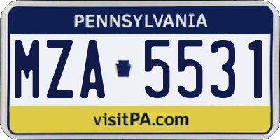 PA license plate MZA5531