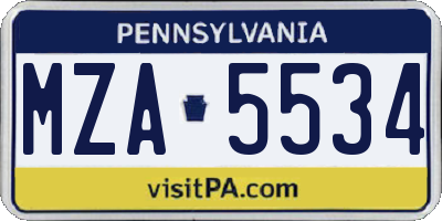 PA license plate MZA5534