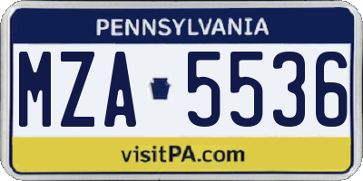 PA license plate MZA5536