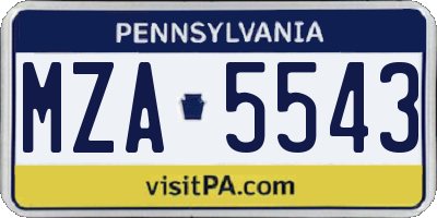 PA license plate MZA5543