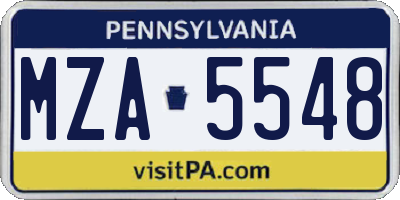 PA license plate MZA5548