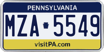 PA license plate MZA5549