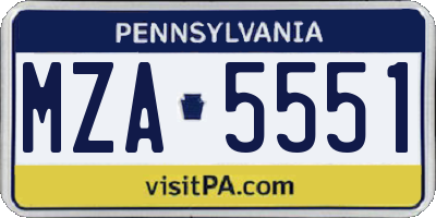 PA license plate MZA5551