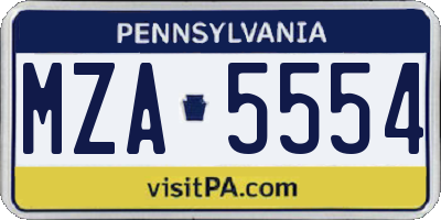 PA license plate MZA5554