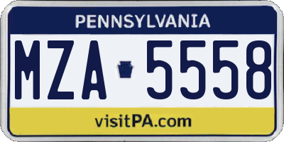 PA license plate MZA5558