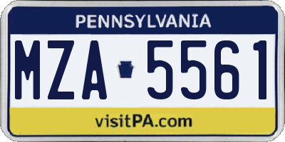 PA license plate MZA5561
