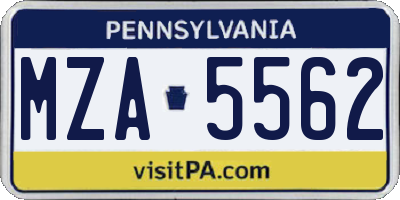 PA license plate MZA5562