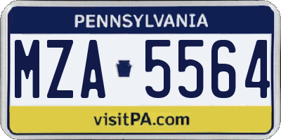 PA license plate MZA5564
