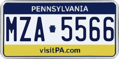 PA license plate MZA5566