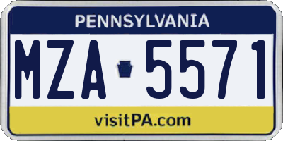PA license plate MZA5571