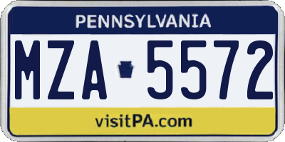 PA license plate MZA5572