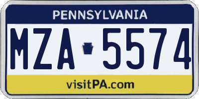 PA license plate MZA5574