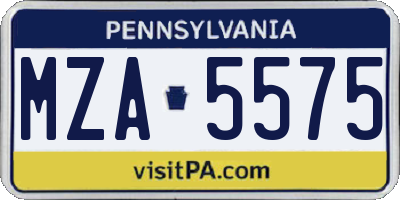 PA license plate MZA5575