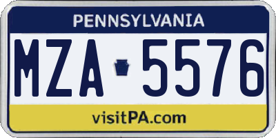 PA license plate MZA5576