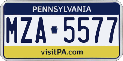 PA license plate MZA5577