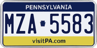 PA license plate MZA5583