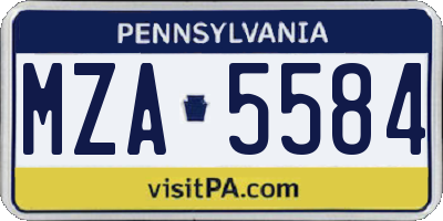 PA license plate MZA5584