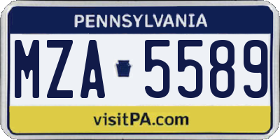 PA license plate MZA5589