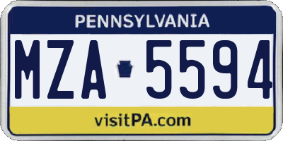 PA license plate MZA5594
