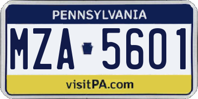 PA license plate MZA5601