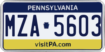 PA license plate MZA5603