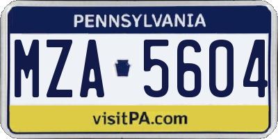 PA license plate MZA5604