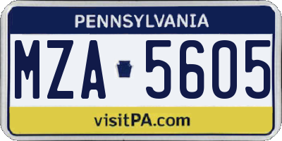 PA license plate MZA5605