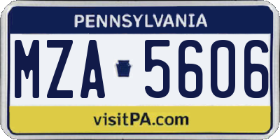 PA license plate MZA5606